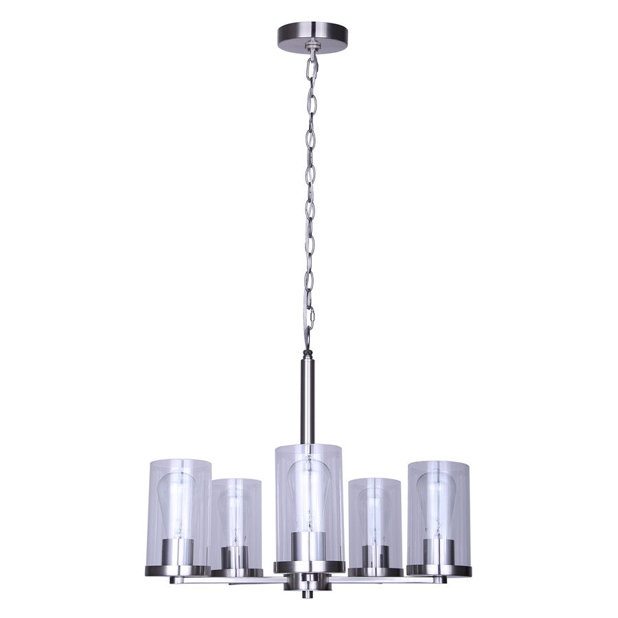 Canarm Britton 21in 5-Light Chandelier | Brushed Nickel and Clear Glass | Dining Room & Kitchen Island | 21 x 21 x 18 in | Model ICH1234A05BN