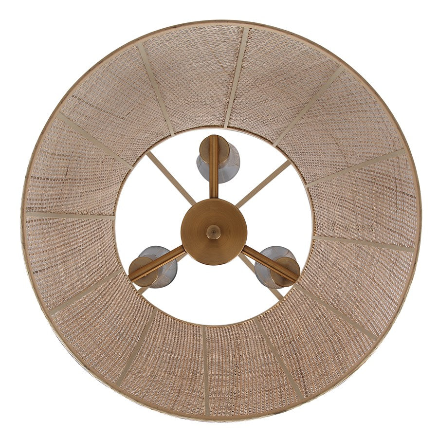 Canarm Mia 18in 3-Light Chandelier | Gold Steel and Natural Rattan Drum Shade | Kitchen Island & Dining Room | Model ICH2207B03GD18