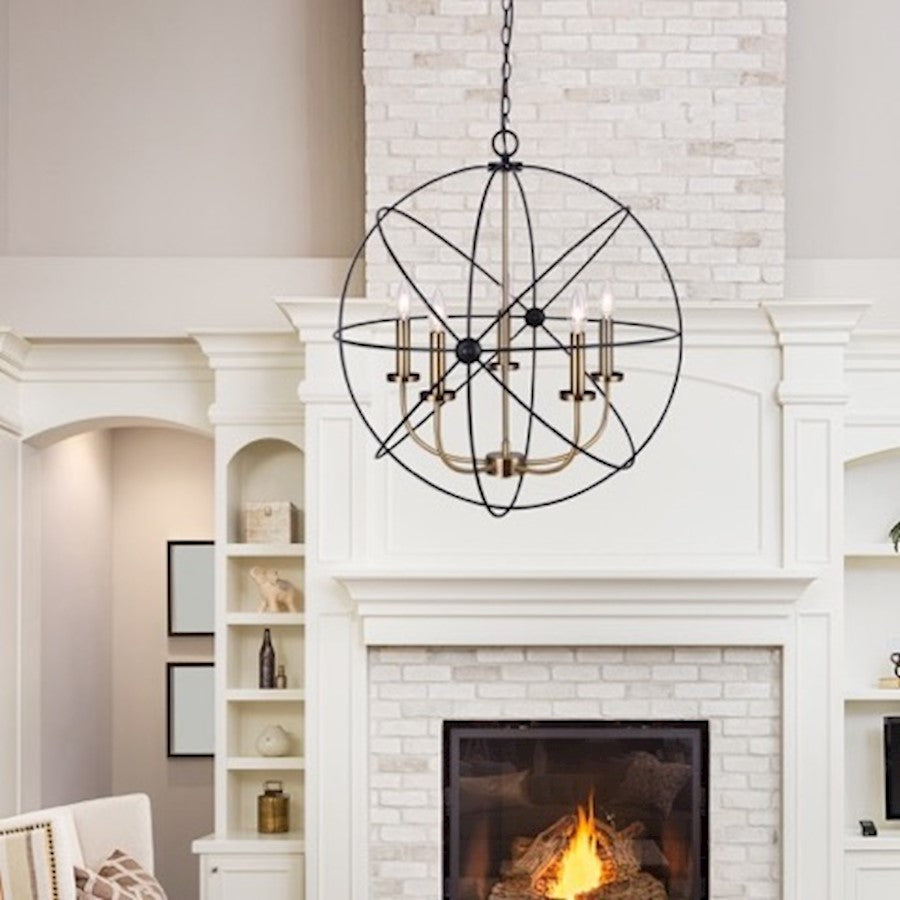Canarm Sumerside 5-Light Chandelier | Matte Black & Gold Metal | Dining Room & Kitchen Island | 25 x 26 in | Model ICH282B05BKG25