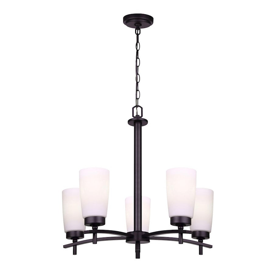 Canarm Portia 22in 5-Light Chandelier | Matte Black and Flat Opal Glass | Kitchen Island & Dining Room | 22 x 21 in | Model ICH326A05BK