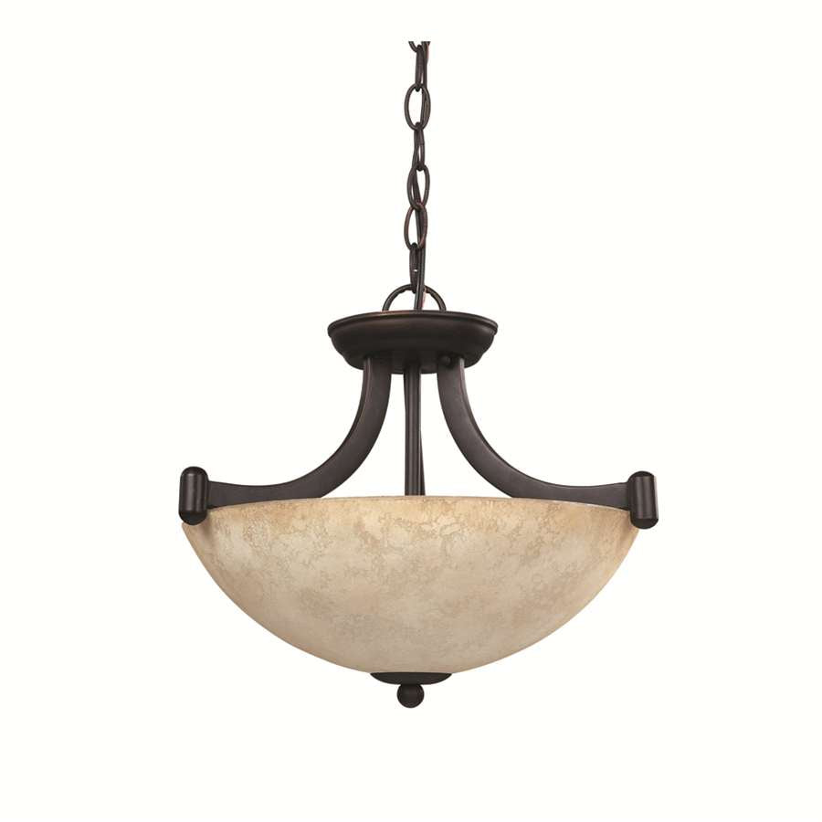 Canarm Warren 15in 3-Light Dual Mount Chandelier | Rubbed Antique and Tea Stained Glass | Dining Room & Entryway | 15 x 9 in | Model ICH375A03RA14