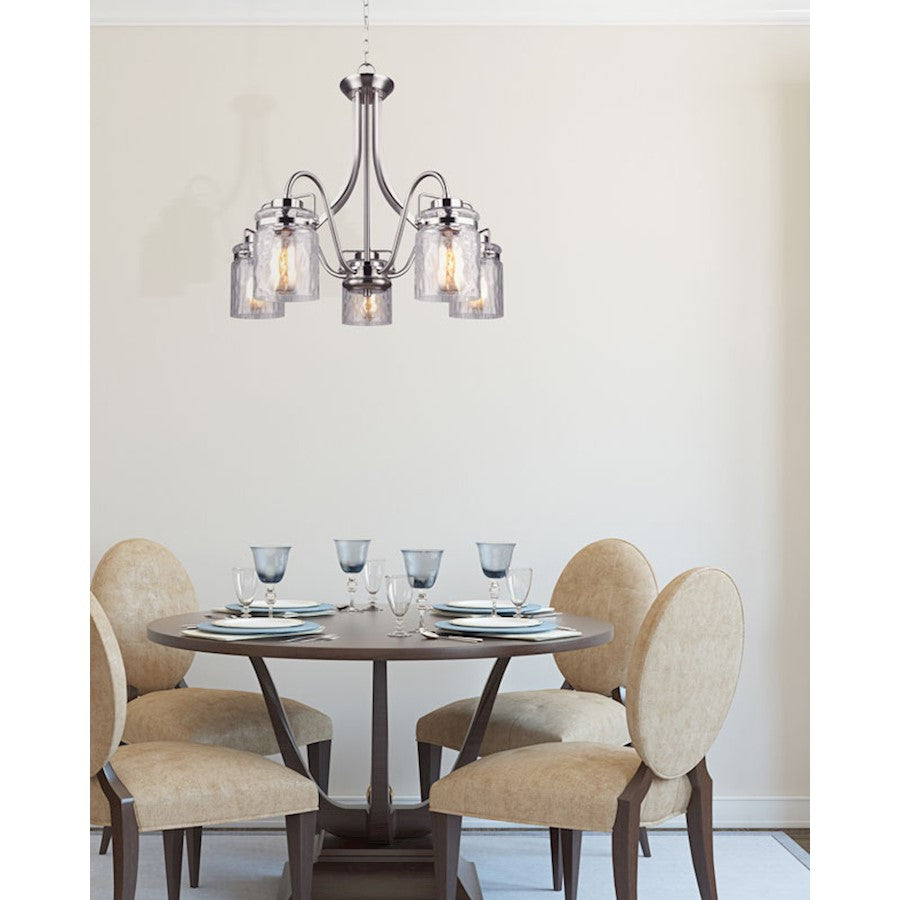 Canarm Arden 25in 5-Light Chandelier | Brushed Nickel and Clear Glass | Dining Room & Entryway | 25 x 25 x 24 in | Model ICH707A05BN