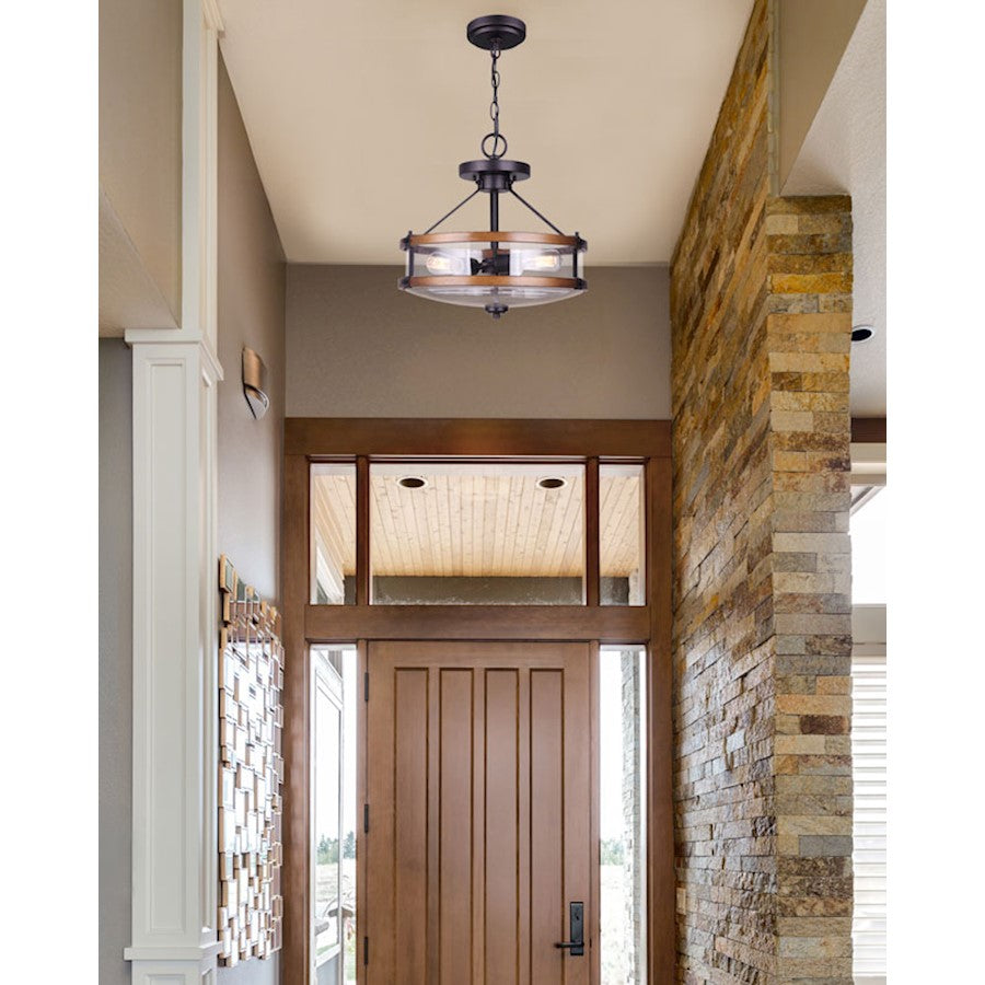 Canarm Canmore 16in 3-Light Chandelier | Orb and Brushed Wood with Clear Glass | Dining Room & Entryway | 16 x 16 x 13 in | Model ICH740A03RBB-D
