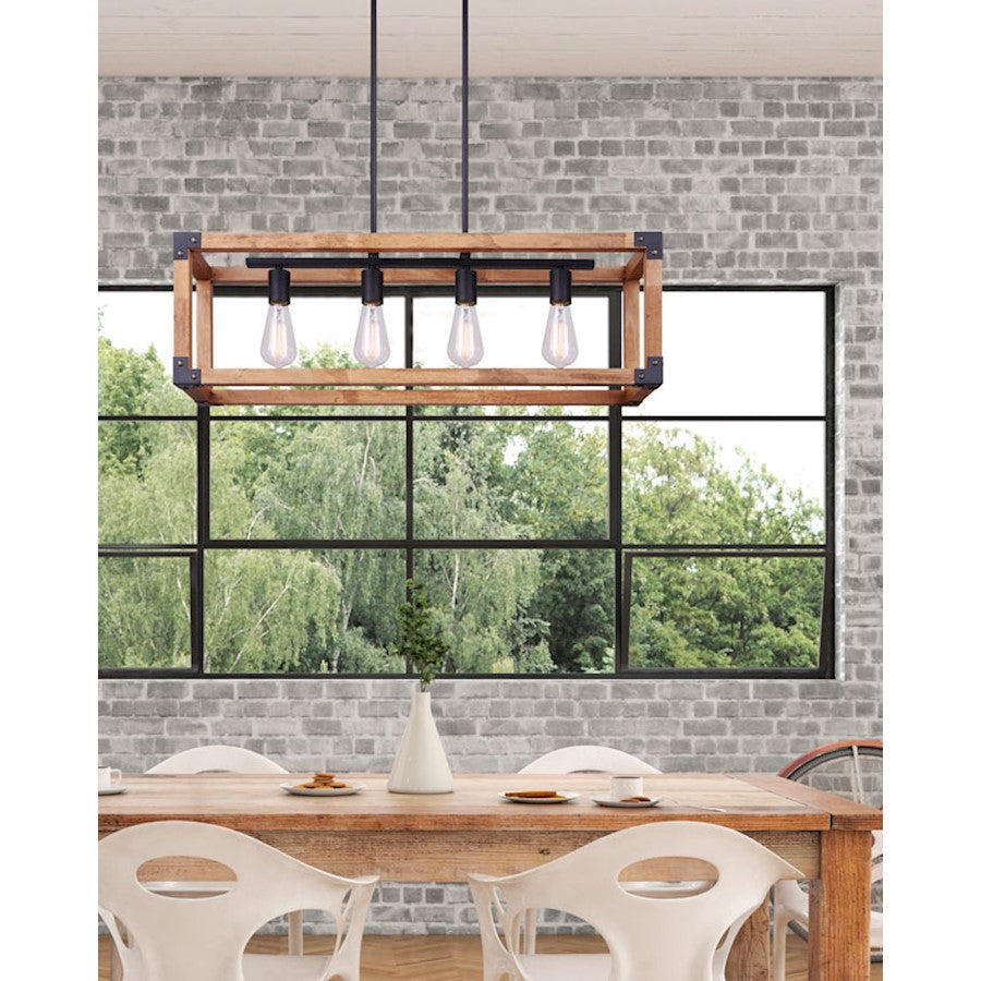 Canarm Moss 32in 4-Light Chandelier | Black Metal and Real Wood | Dining Room & Living Room | 32 x 8 x 13 in | Model ICH756A04BKW32