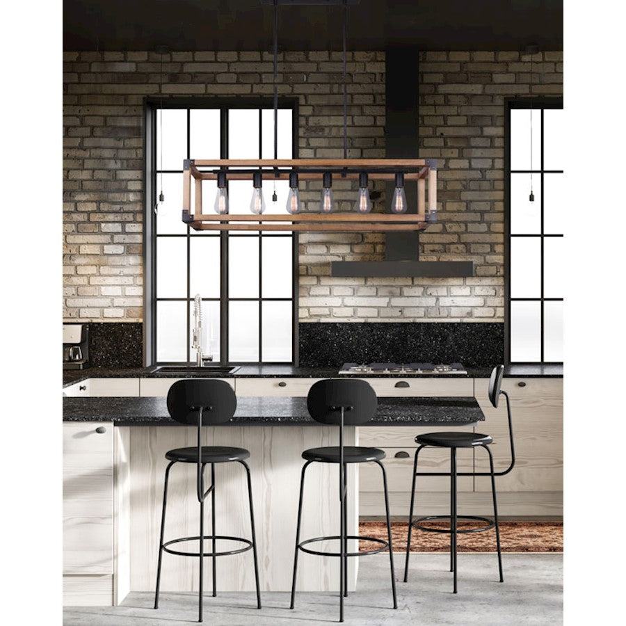 Canarm Moss 39.75in 6-Light Chandelier | Modern Black and Wood | Dining Room & Living Room | 39.75 x 8.25 x 13.25 in | Model ICH756A06BKW40