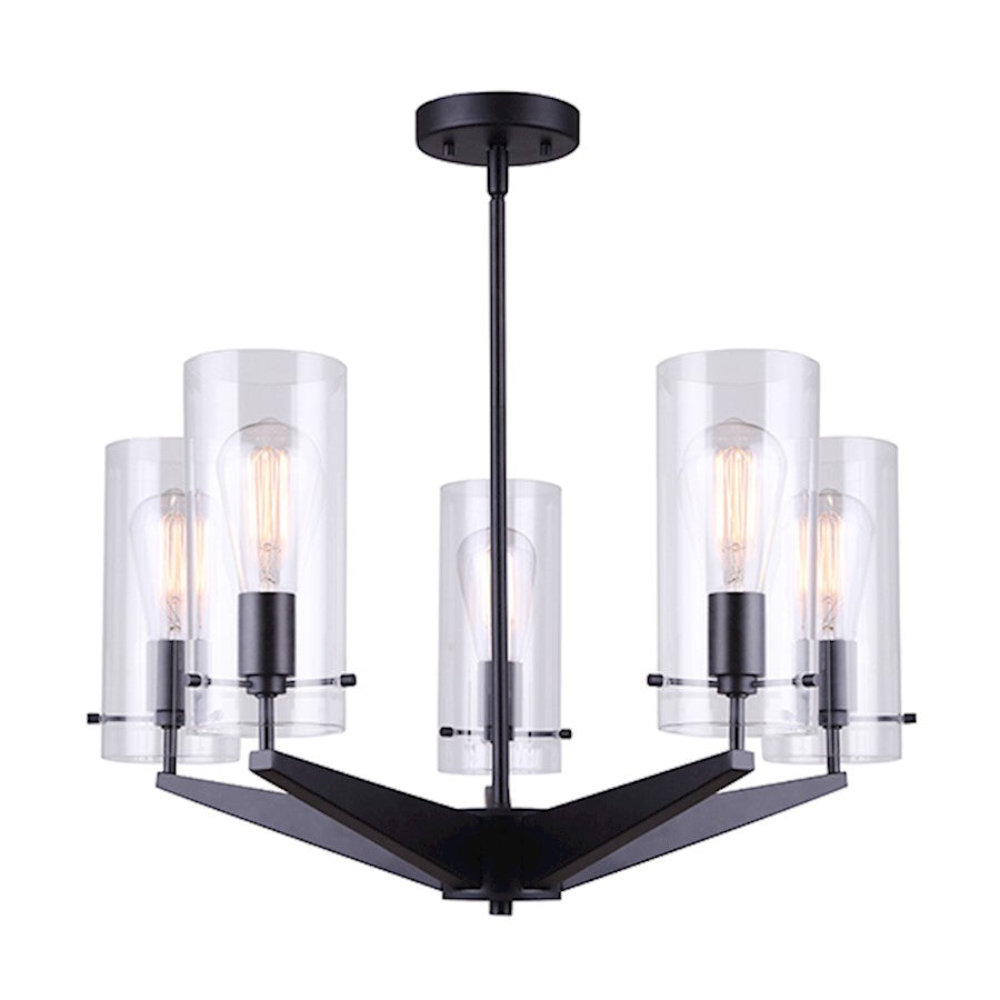 Canarm Joni 24in 5-Light Chandelier | Modern Black and Clear Glass | Dining Room & Living Room | 24 x 24 x 17.5 in | Model ICH759A05BK