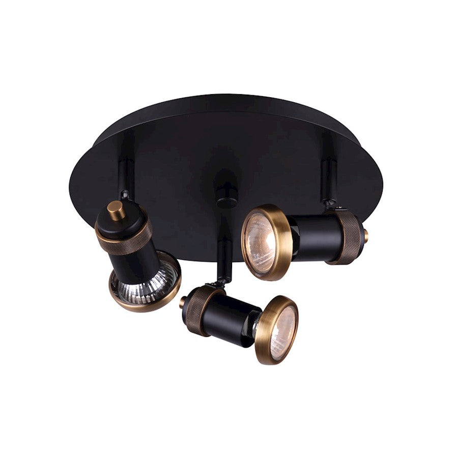 Canarm Tayte 12in 3-Light Track Light | Mid-Century Matte Black and Gold Metal | Kitchen & Living Room Task Lighting | Model ICW1057A03BKG10