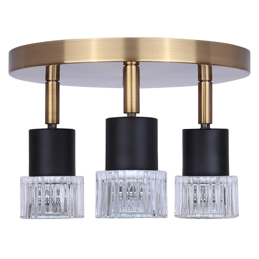 Canarm Elsee 10in 3-Light Track Lighting | Black/Gold Steel and Clear Ribbed Glass | Kitchen & Living Room Accent | Model ICW1161A03BKG10