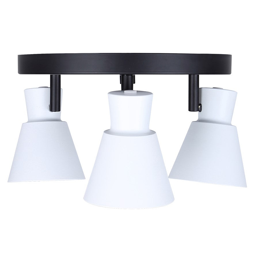 Canarm Radley 14in 3-Light Track Lighting | Matte Black and White Metal | Living Room & Kitchen Accent | 14 x 9 x 6 in | Model ICW1163A03BW10