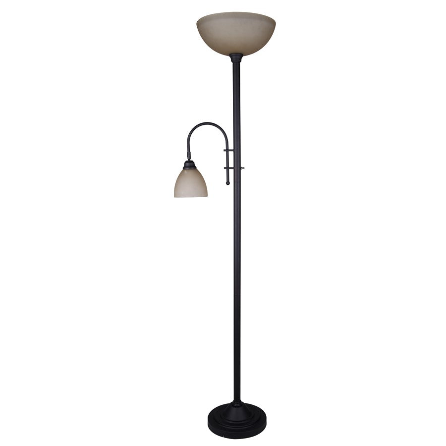 Canarm Eli 72in 2-Light Torchiere Floor Lamp | Oil Rubbed Bronze and Amber Glass Shade | Bedroom & Living Room | Model IFL2123B72ORB