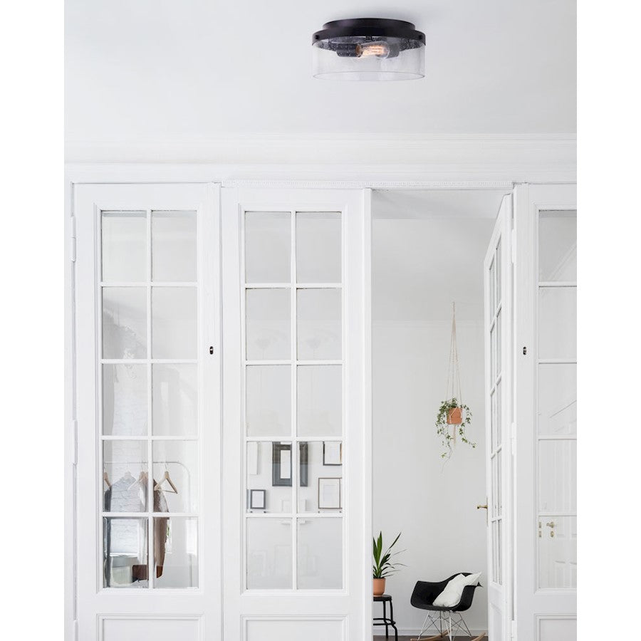 Canarm Minna 12in 2-Light Flush Mount | Modern Matte Black and Clear Seeded Glass | Bedroom & Hallway Ceiling Light | 12 x 6 in | Model IFM1067A12BK