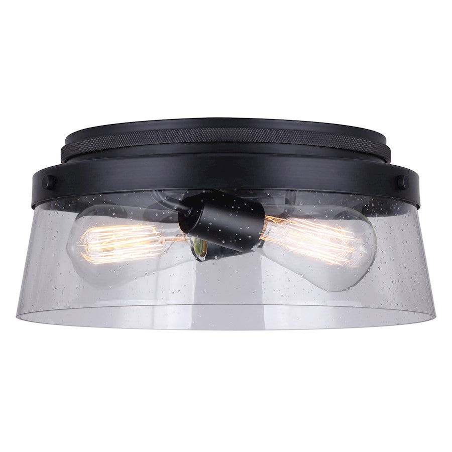 Canarm Declan 13in 2-Light Flush Mount | Matte Black and Seeded Glass | Bedroom & Hallway | 13 x 5.5 in | Model IFM1097A13BK