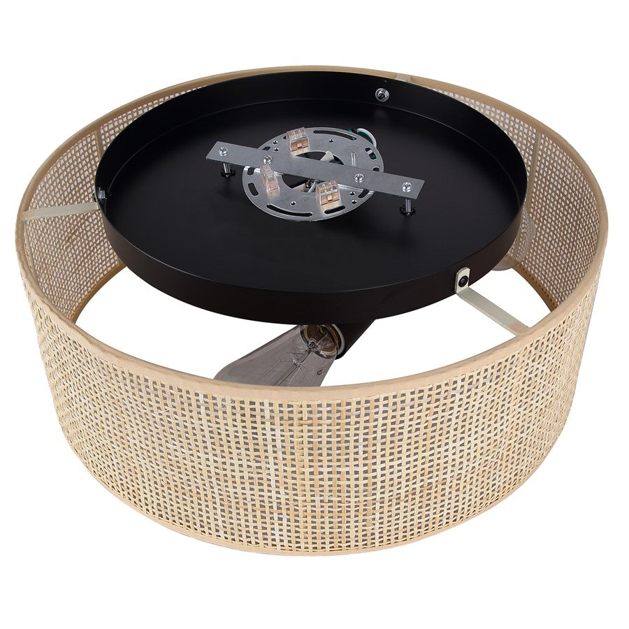 Canarm Bellamy 16in 3-Light Flush Mount | Rustic Black and Natural Rattan Shade | Bedroom & Hallway | 16.25 x 16.25 x 6.88 in | Model IFM1149A15NBK
