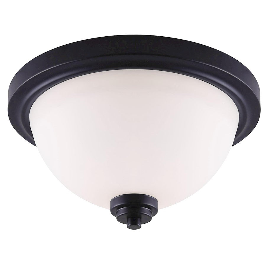 Canarm Portia 13in 2-Light Flush Mount | Matte Black and Opal Glass | Bedroom & Hallway | 13 x 7 in | Model IFM326A13BK