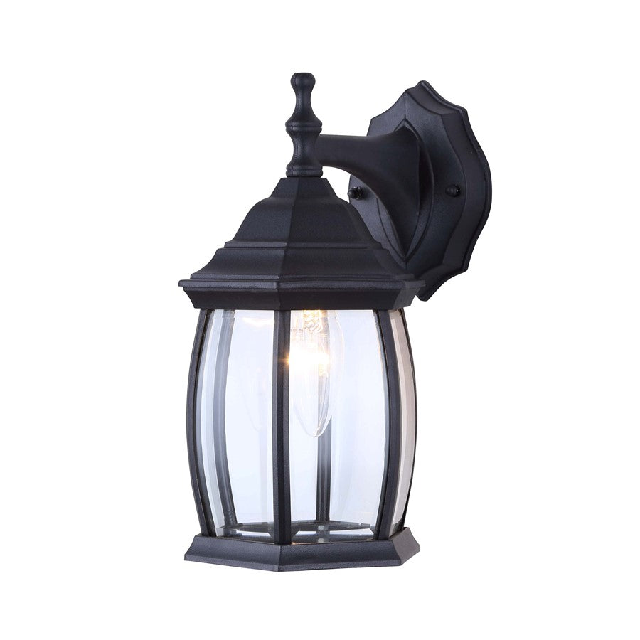 Canarm Madison 12in 1-Light Outdoor Lantern | Black Metal and Clear Beveled Glass | Entryway & Patio Wall Light | Model IOL1210