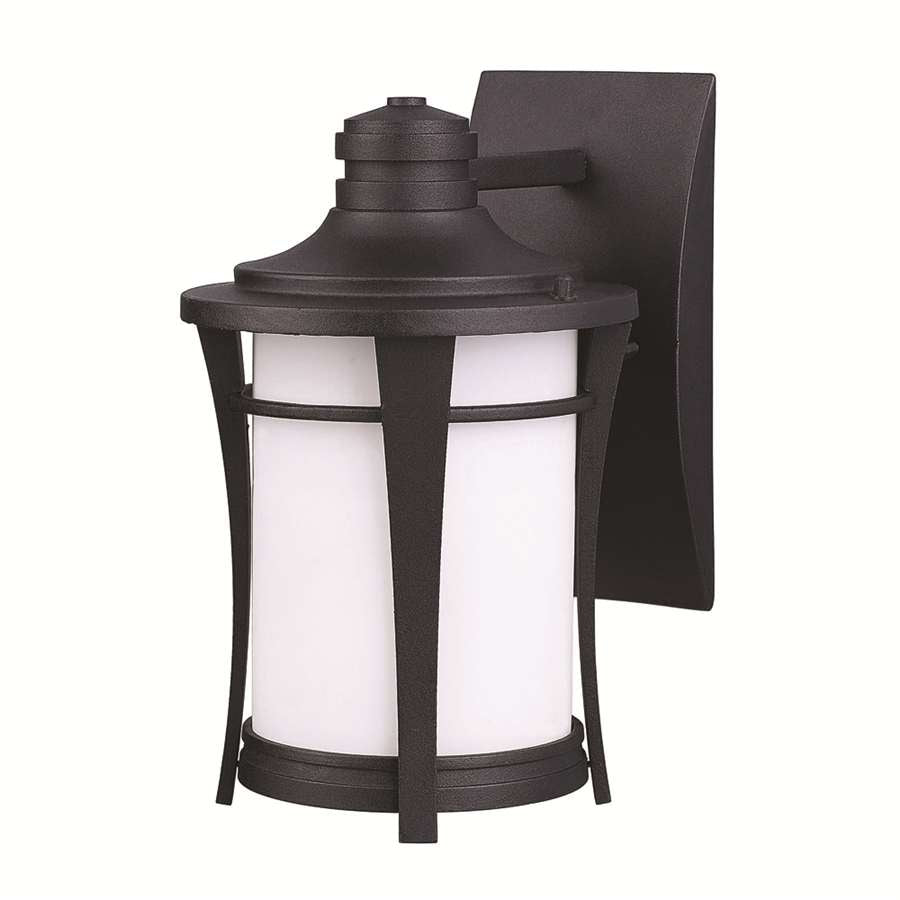 Canarm Maya 6.75in 1-Light Outdoor Wall Lantern | Black and White Opal Glass | Covered Patio & Entryway | 6.75 x 8 x 10.75 in | Model IOL138BK