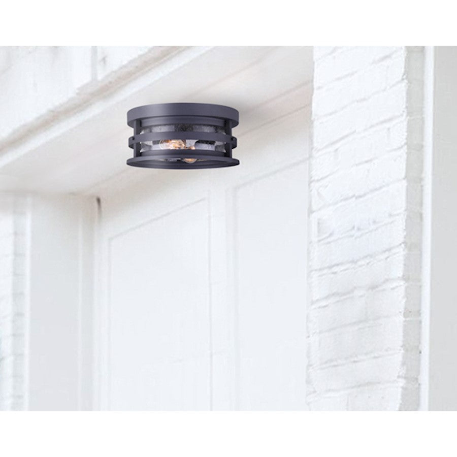 Canarm Duffy 12in 2-Light Outdoor Flush Mount | Matte Black and Seeded Glass | Covered Porch & Entryway | 12 x 6 in | Model IOL342BK
