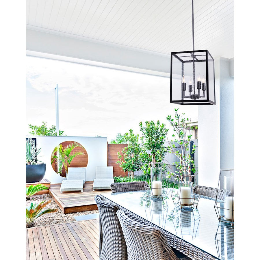 Canarm Newport 12in 4-Light Outdoor Pendant | Modern Matte Black and Seeded Glass | Patio & Entryway | 11.5 x 11.5 x 26.5 in | Model IOL533BK