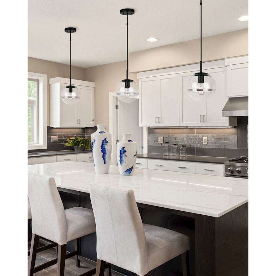 Canarm Neo 9in 1-Light Cord Pendant | Matte Black and Glass | Entryway & Bedside | 9 x 8 x 17 in | Model IPL1051A01BK