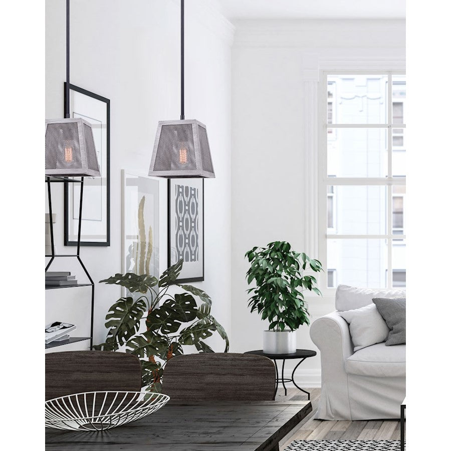 Canarm Alix 7in 1-Light Pendant | Modern Matte Black and Brushed Grey Metal | Kitchen Island & Dining Room | 7 x 7 x 10 in | Model IPL1065A01BBG