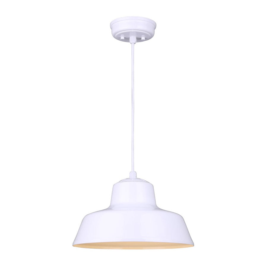 Canarm Levi 14in 1-Light Pendant | Modern Matte White Metal | Kitchen Island & Dining Room | 14 x 14 x 108 in | Model IPL1095A01WH