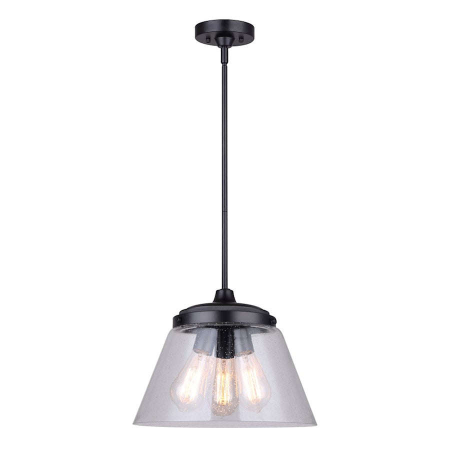 Canarm Declan 13in 3-Light Pendant | Industrial Matte Black and Seeded Glass | Kitchen Island & Dining Room | 13 x 13 x 61 in | Model IPL1097A03BK13
