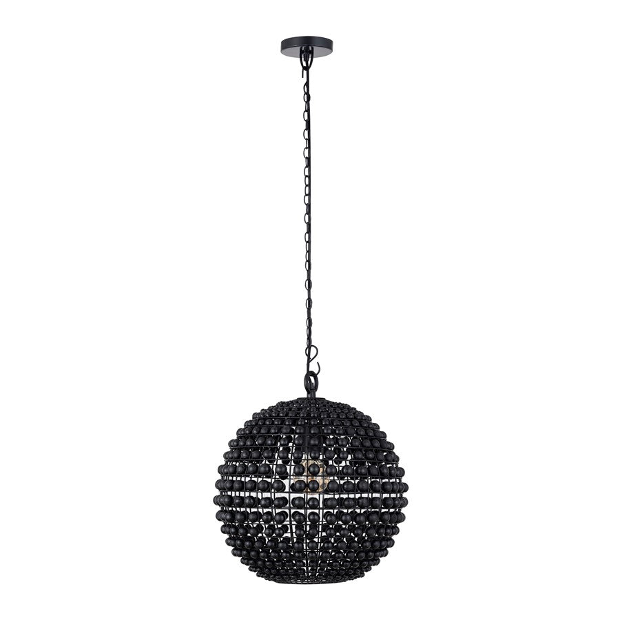 Canarm Burkley 16in 1-Light Pendant | Modern Matte Black and Wood Bead Accents | Bedroom & Entryway | 16 x 16 x 18 in | Model IPL1185A01BK16