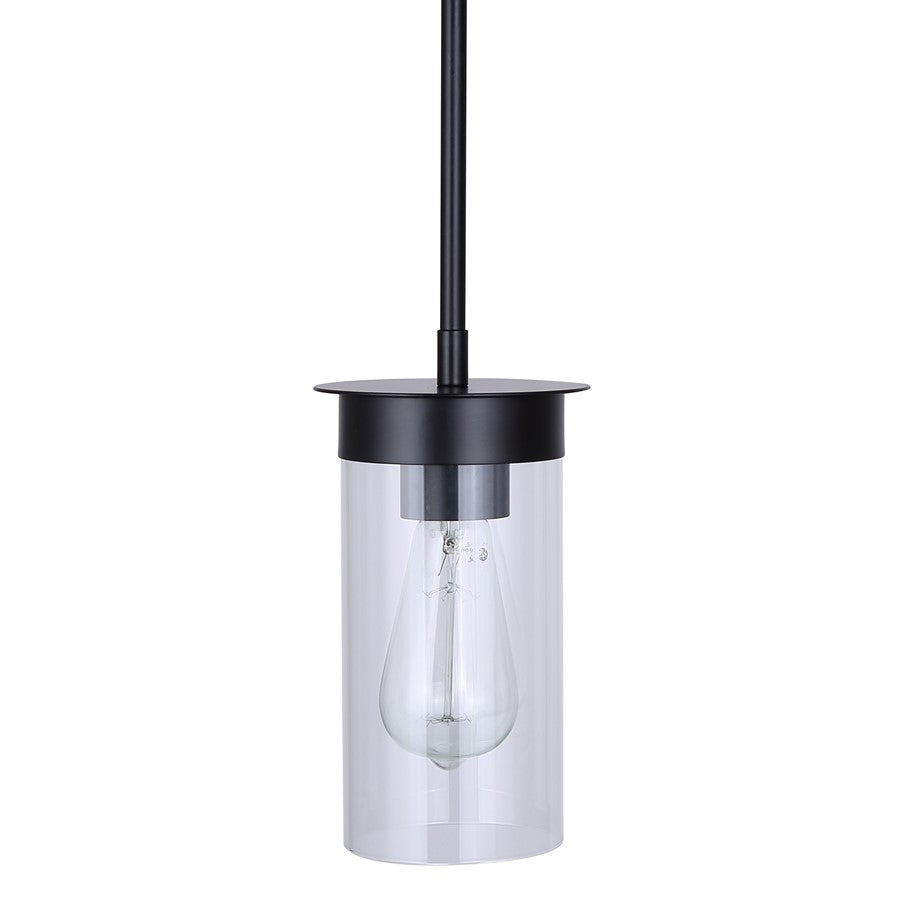 Canarm Benson 4.75in 1-Light Pendant | Matte Black and Clear Glass Steel | Kitchen & Bedroom | 4.75 x 4.75 x 11.75 in | Model IPL1205A01BK
