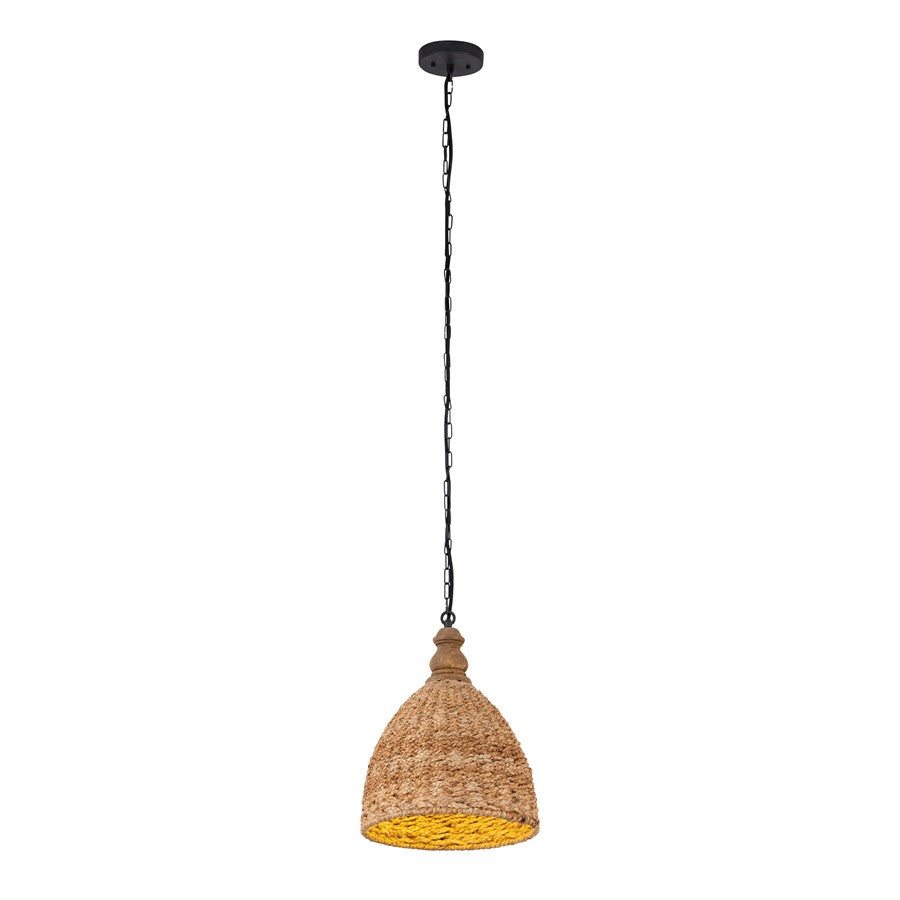 Canarm Madison 12in 1-Light Pendant | Boho Black Jute & Wood Shade | Dining Room & Kitchen | 12 x 12 x 16 in | Model IPL2083B01NAB