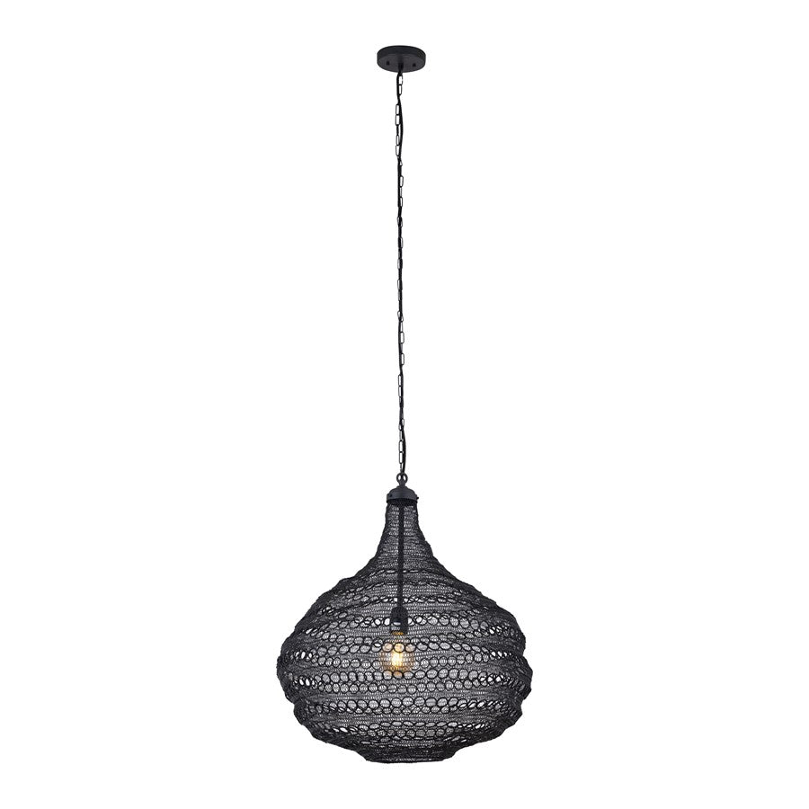 Canarm Madison 23in 1-Light Pendant | Handwoven Black Shade | Dining Room & Entryway | 23 x 23 x 25.7 in | Model IPL2085B01BK