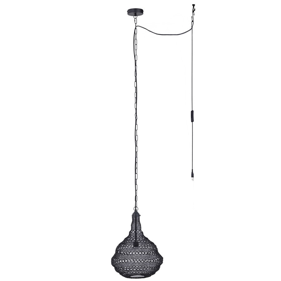 Canarm Agra 14.5in 1-Light Swag Pendant | Boho Modern Matte Black Metal | Dining Room & Kitchen Island | 14.5 x 14.5 x 7 in | Model IPL2178B01BK