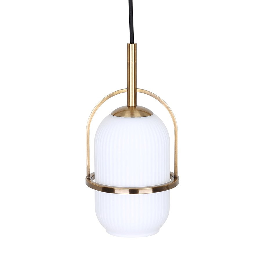 Canarm Eve 6in 1-Light Pendant | Modern Gold and Ribbed Opal Glass | Kitchen Island & Dining Room | 6 x 6 x 14.625 in | Model IPL2190B01GD