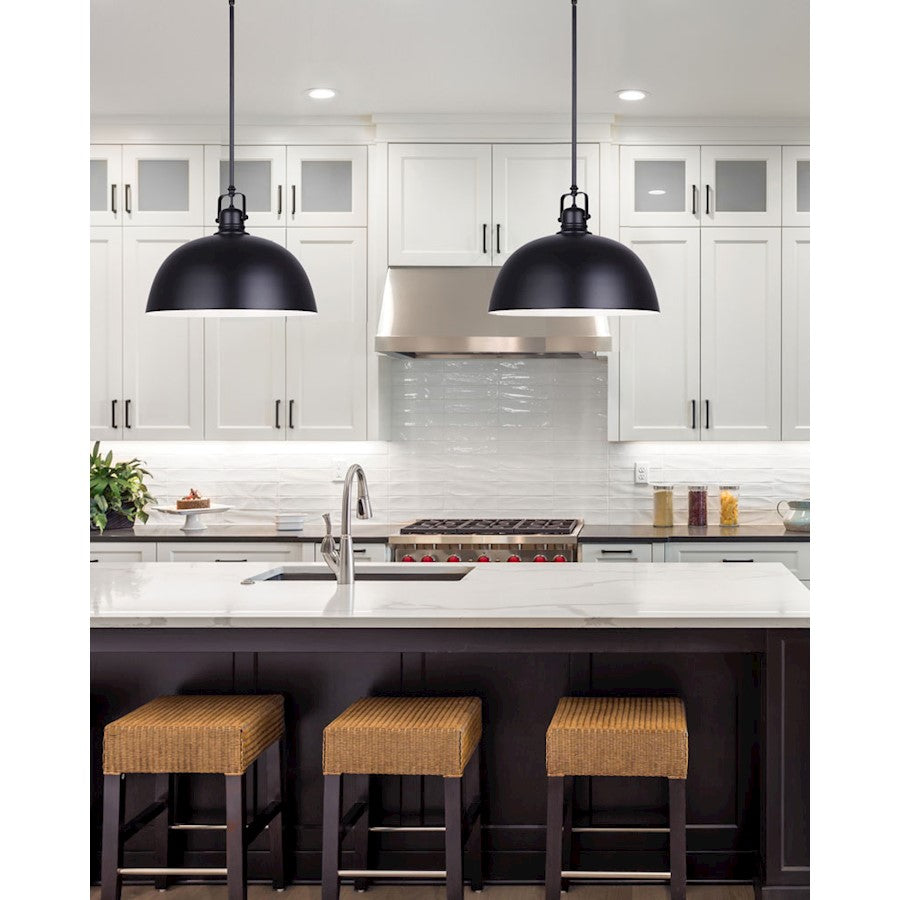 Canarm Polo 16in 1-Light Pendant | Matte Black Steel | Entryway & Kitchen Island | 16 x 16 x 15 in | Model IPL222B01BK16