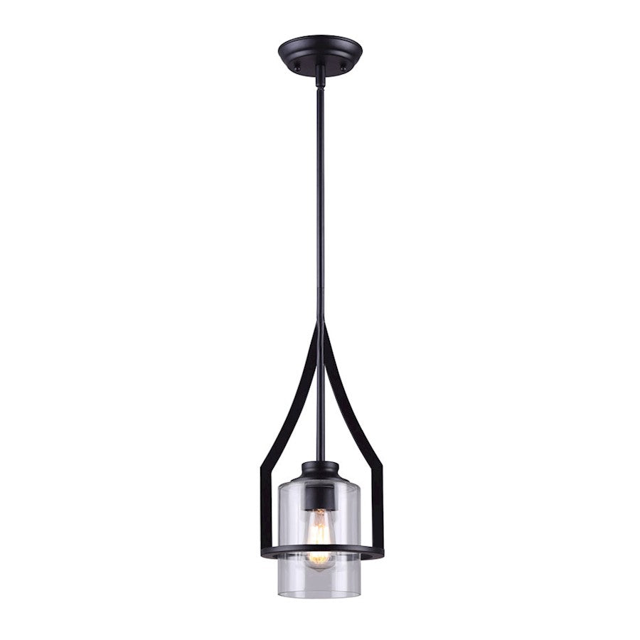 Canarm Warren 6.5in 1-Light Pendant | Industrial Matte Black and Clear Glass | Kitchen Island & Dining Room | Model IPL375A01BK7