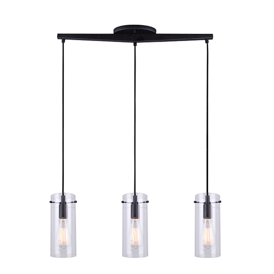 Canarm Joni 30in 3-Light Pendant | Matte Black and Clear Glass | Kitchen Island & Dining Room | 30 x 4 x 19 in | Model IPL759A03BK
