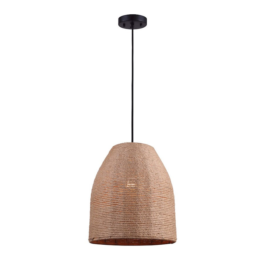 Canarm Aubrie 12in 1-Light Pendant | Matte Black and Rope Color Metal/Rope | Kitchen Island & Dining Room | 12 x 12 x 65 in | Model IPL785B01BKR