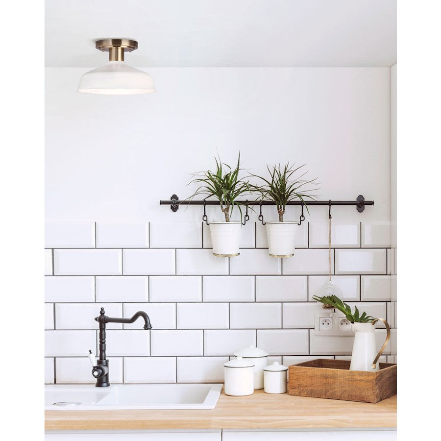 Canarm Bello 10in 1-Light Semi-Flush Mount | Gold & White Metal | Kitchen & Hallway Ceiling Light | 10.25 x 10.25 x 6.5 in | Model ISF1055A01GDW