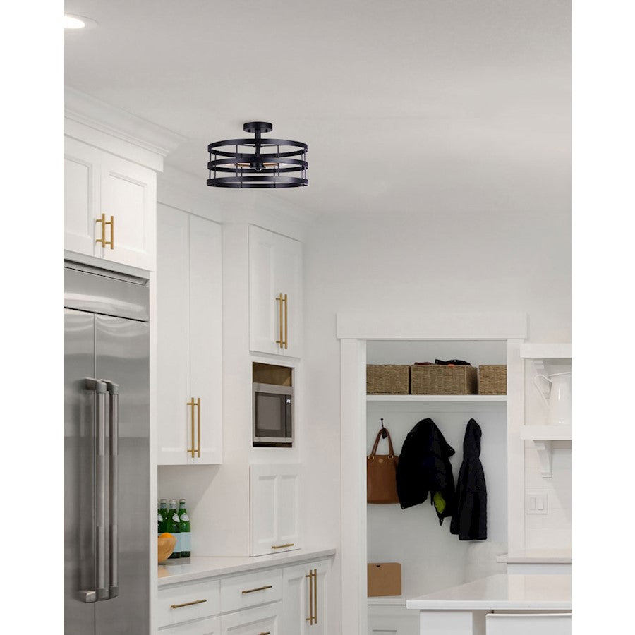 Canarm Ade 16in 3-Light Semi Flush | Industrial Matte Black with Gold and Brushed Nickel Sleeves | Bedroom & Hallway | Model ISF1062A03BGB