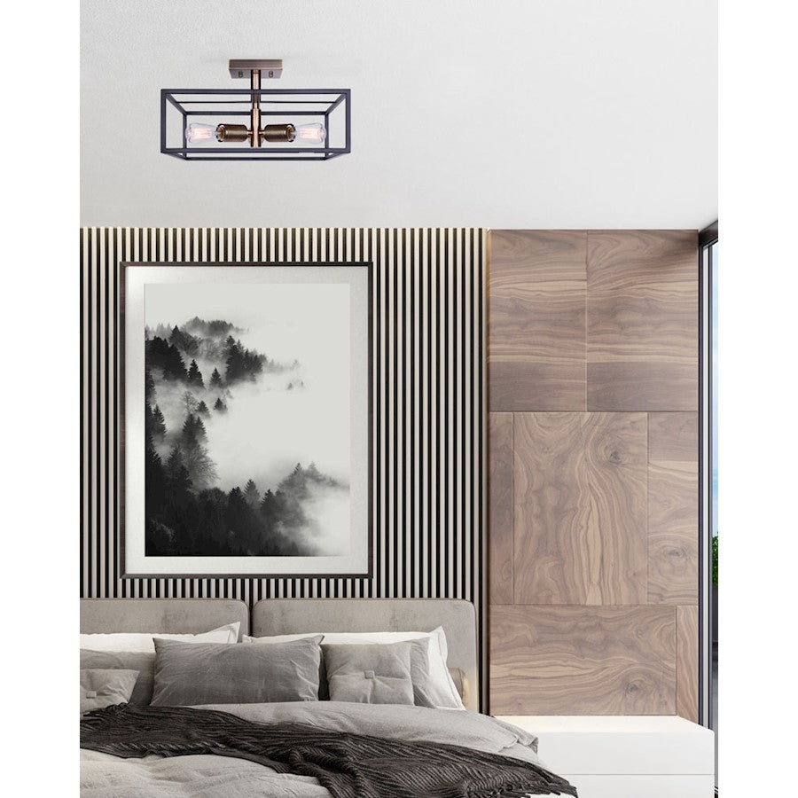 Canarm Bodie 15in 3-Light Semi Flush | Industrial Matte Black and Gold Mesh Details | Entryway & Bedroom | 15 x 15 x 8.5 in | Model ISF1069A03BKG