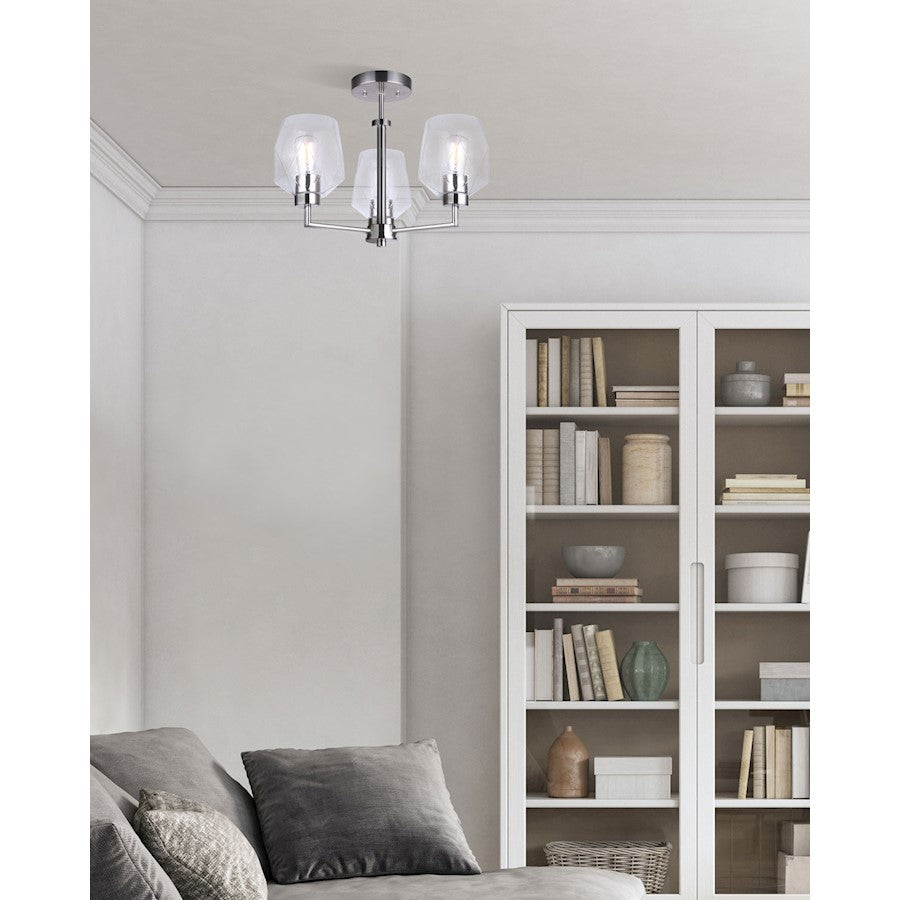 Canarm Lenci 18in 3-Light Semi Flush | Modern Brushed Nickel and Seeded Glass Shades | Dining Room & Living Room | 18 x 14 in | Model ISF1070A03BN