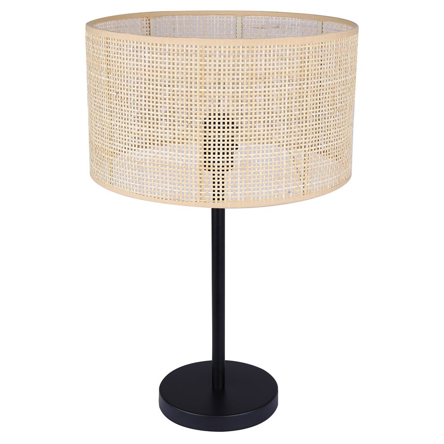 Canarm Bellamy 1-Light Table Lamp | Matte Black Metal & Natural Rattan Shade | Bedroom & Living Room | 13.75 x 13.75 x 22 in | Model ITL1149A22BK-NR
