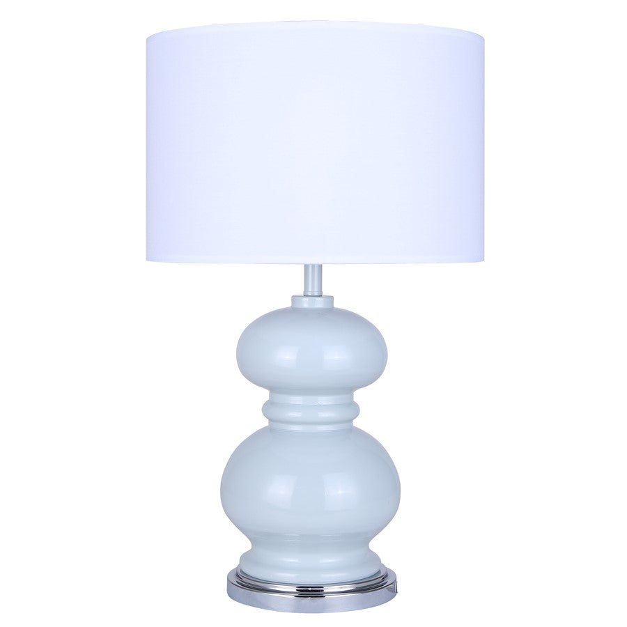 Canarm Biely 22.75in 1-Light Table Lamp | Light Blue and Chrome with White Fabric Shade | Bedroom & Living Room | Model ITL2133B23BC