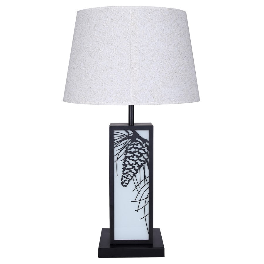 Canarm Coy 26in 2-Light Table Lamp | Farmhouse Matte Black and Fabric Shade with LED Base | Bedroom & Living Room | Model ITL2138B26BK