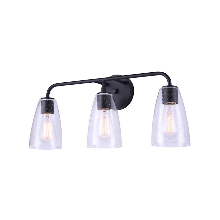 Canarm Kona 24in 3-Light Vanity Light | Industrial Matte Black Metal | Bathroom & Powder Room | 3x 100W A Bulbs, CSA-US | Model IVL1013A03BK