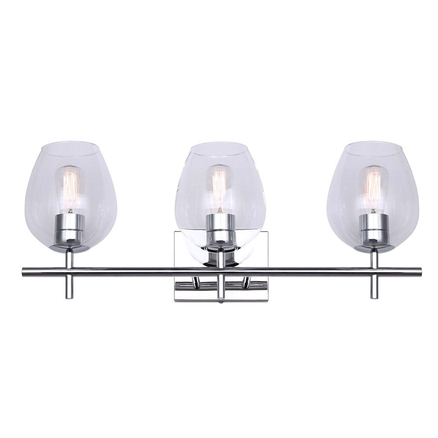 Canarm Cain 25in 3-Light Vanity Light | Modern Chrome and Clear Glass | Bathroom Vanity | 25 x 7.25 x 9.5 in | Model IVL1019A03CH