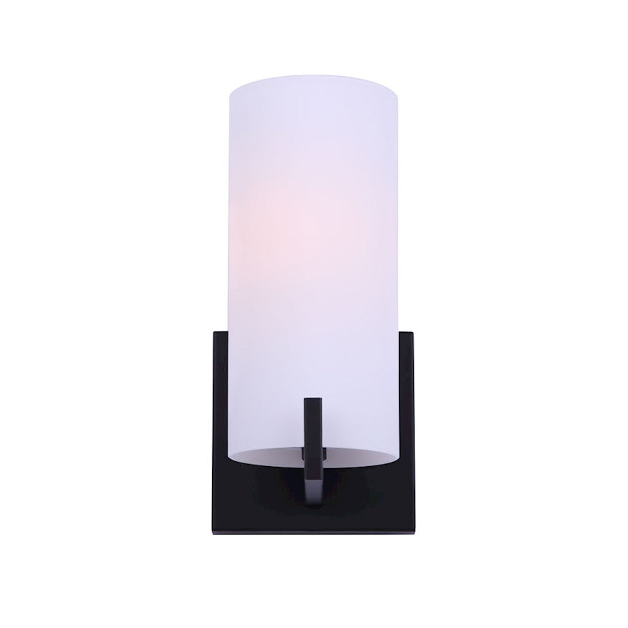 Canarm Bishop 6in 1-Light Wall Sconce | Matte Black and Opal Glass | Bathroom Vanity & Hallway | 6 x 10 x 5 in | Model IVL1052A01BK