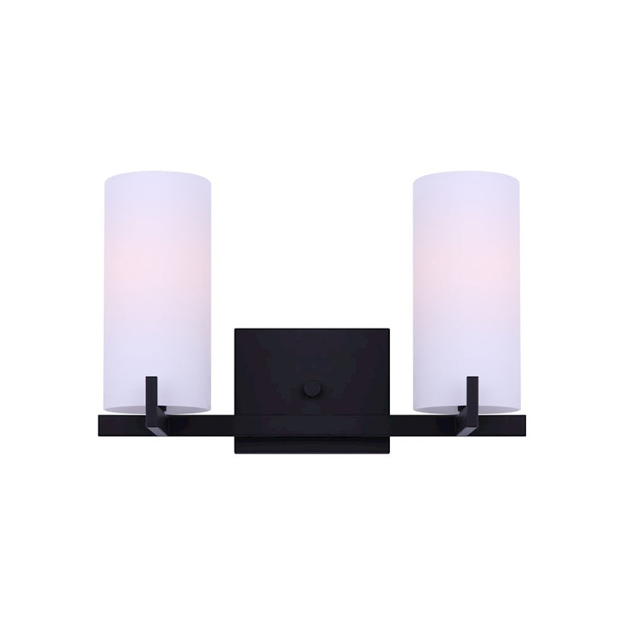 Canarm Bishop 16in 2-Light Vanity Light | Transitional Matte Black and Opal Glass | Bathroom Vanity | 16 x 6 x 10 in | Model IVL1052A02BK