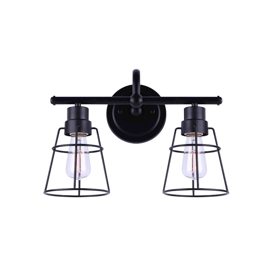 Canarm Dree 2-Light Vanity Light | Industrial Matte Black and Clear Glass | Bathroom Vanity & Makeup Area | 14 x 7 x 11 in | Model IVL1053A02BK