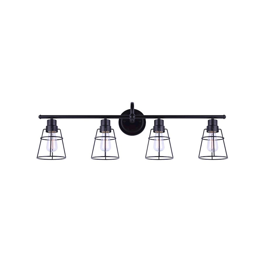 Canarm Dree 33in 4-Light Vanity Light | Industrial Matte Black and Caged Shade | Bathroom Vanity | 7 x 33 x 11 in | Model IVL1053A04BK