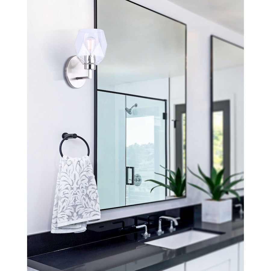 Canarm Lenci 7in 1-Light Wall Sconce | Modern Brushed Nickel and Seeded Glass | Bathroom Vanity & Hallway | 7 x 6 x 10 in | Model IVL1070A01BN